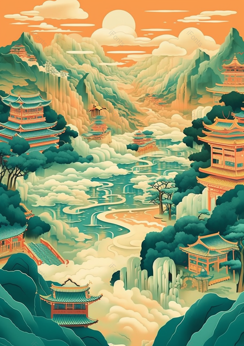 手绘卡通国潮风景插画古楼,插画/手绘图,插画/手绘图库,插画/手绘图下载,插画/手绘